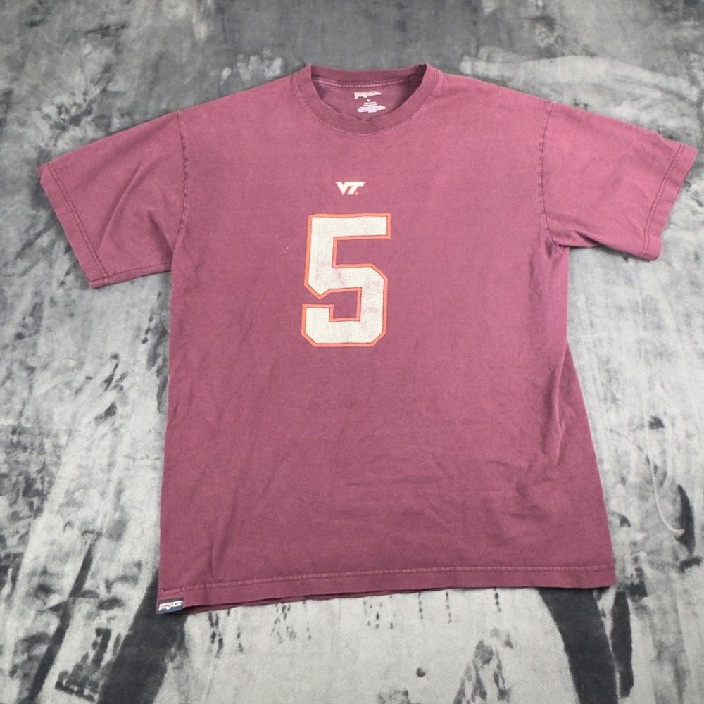 Jansport T-Shirt Mens Large Maroon Virginia Tech Hokies #5 VT Graphic Tee